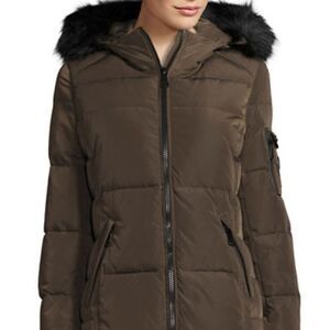 Calvin Klein Quilted Down Parka Coat with Hood-green-medium